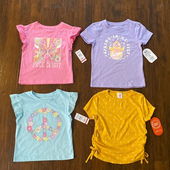 365 Kids and Wonder Nation Other - NWT 4 Adorable Bright Spring Colors Short Sleeve Girls Tops Size 4 & 4/5 (XS)